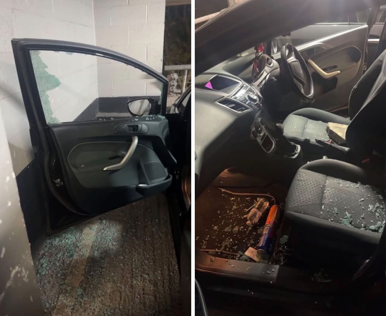 The damage to the car.
