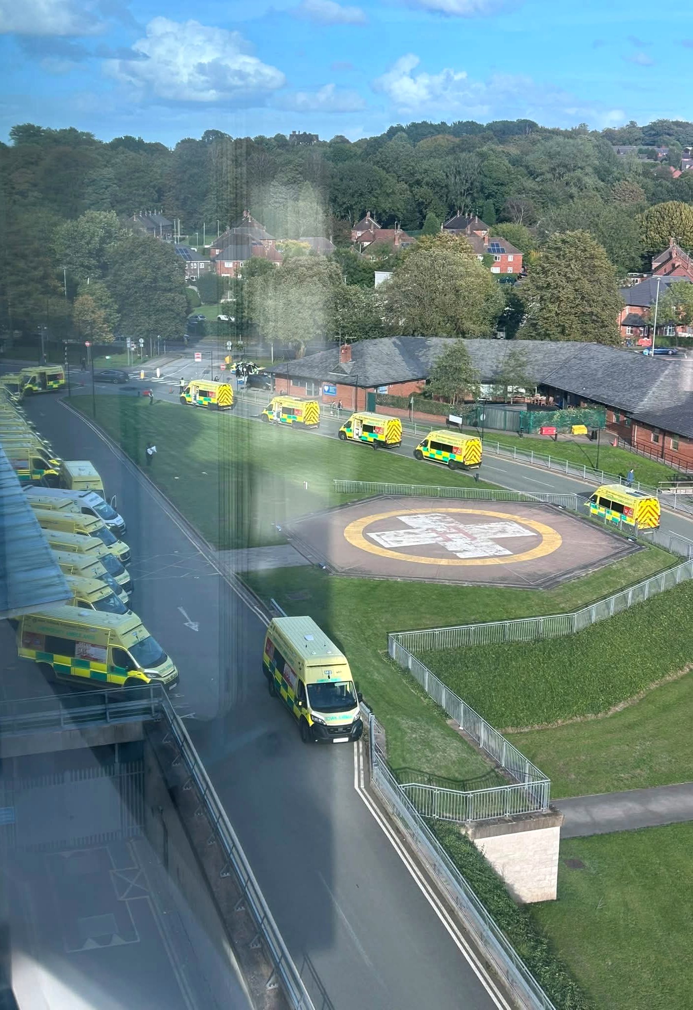 Ambulances queuing outside Royal Stoke University Hospital on Friday morning