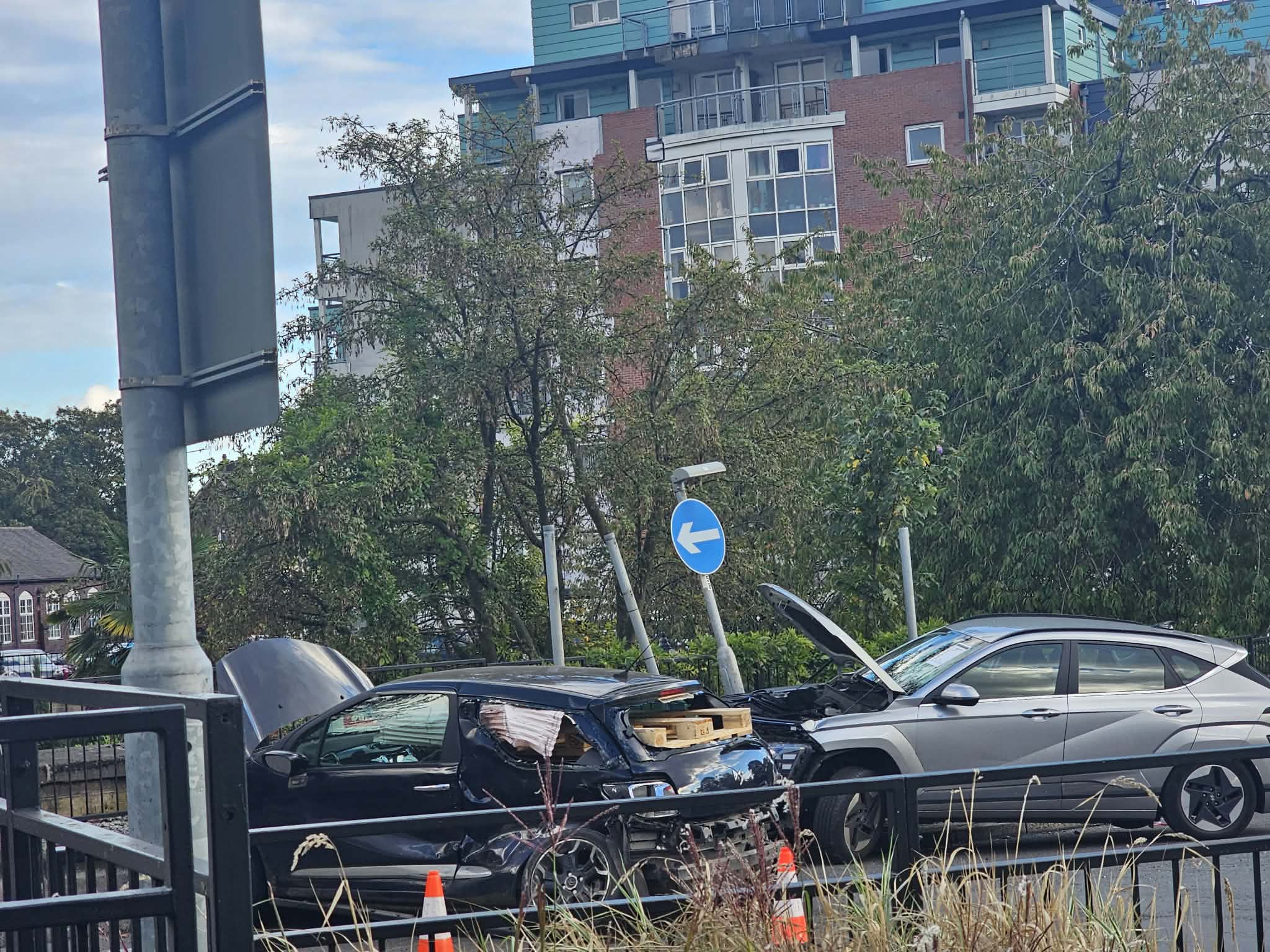 Emergency Services Called To Crash On Roundabout Near Morrisons In Newcastle-under-Lyme
